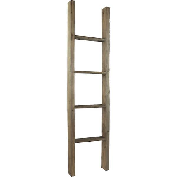 Ekena Millwork 15 in. x 60 in. x 3 1/2 in. Barnwood Decor Collection Pebble Grey Vintage Farmhouse 4-Rung Ladder