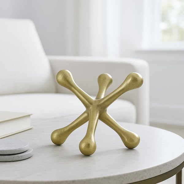 Liv & Skye Gold 8 in. x 5 in. Metal Jacks Abstract Sculpture