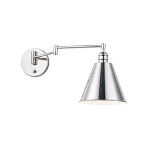 Library 8 in. 1 Light Black Wall Sconce with Horizontal Swing Arm