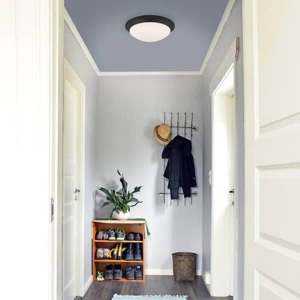 Stetson 11 in. Transitional Satin Bronze 5CCT Integrated LED Flush Mount with Frosted Clear Glass Shade for Kitchen