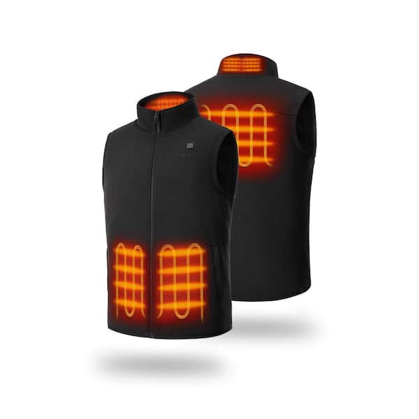 Men's Medium Black 7.38-Volt Lithium-Ion Fleece Heated Vest with (1) 4.8Ah Battery