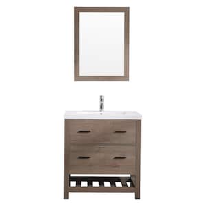 30 in. W x 21 in. D x 31.5 in. H Single Sink Freestanding Bathroom Vanity Cabinet in Burlywood with Top and Mirror