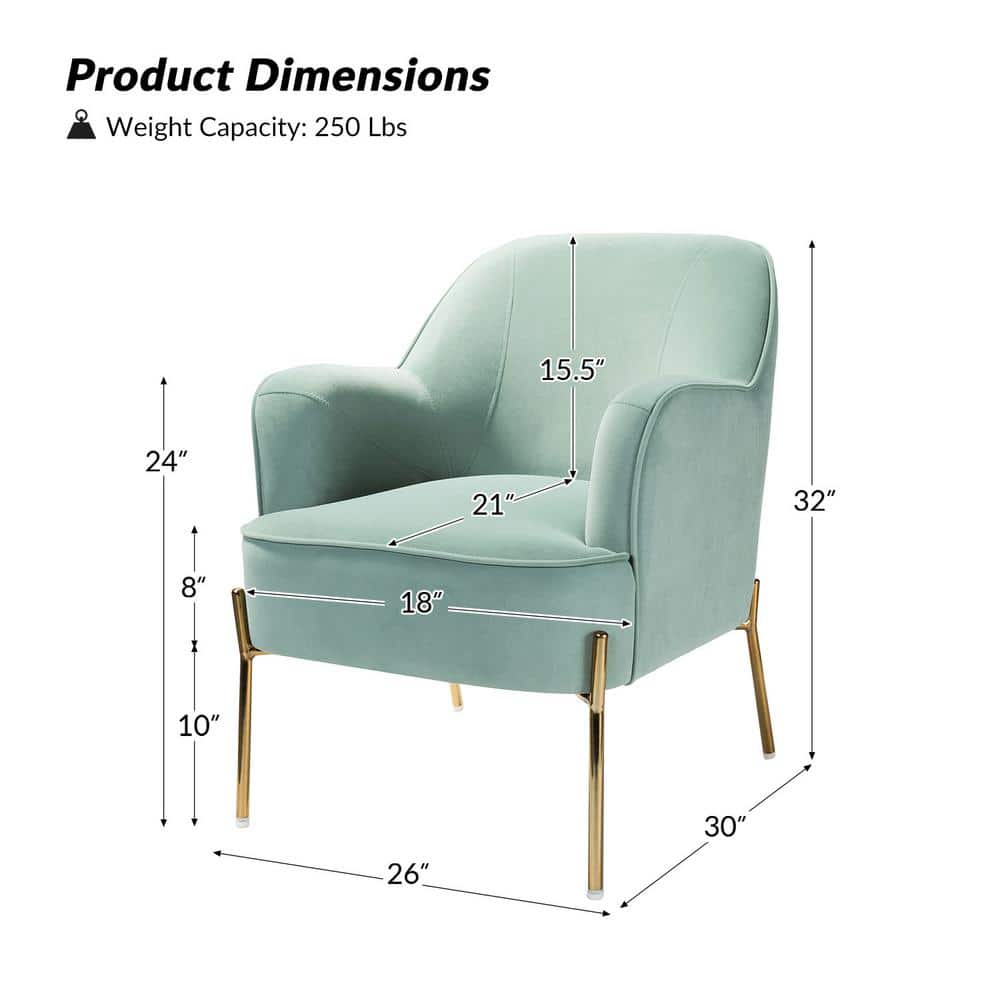 Sage Velvet and Gold Metal Mid-Century Modern Accent Chair
