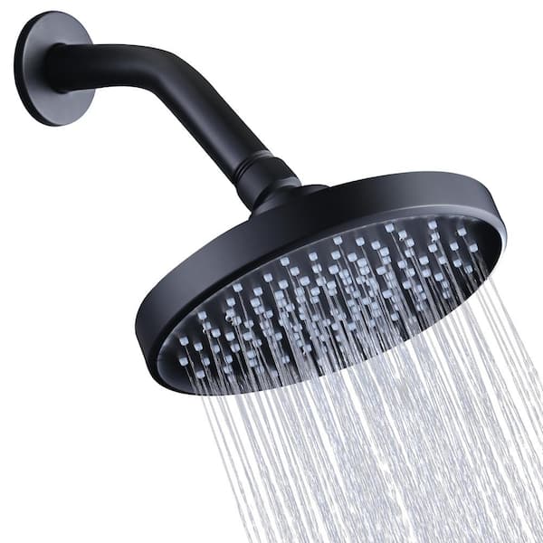 WOWOW 1-Spray Patterns with 1.75 GPM 6 in. Wall Mount Rain Fixed Shower Head in Matte Black