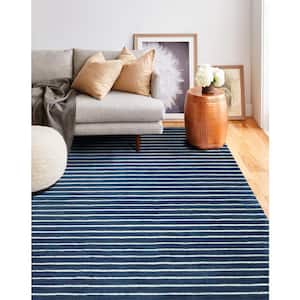 Contempo Navy 4 ft. x 6 ft. (3'6" x 5'6") Striped Contemporary Accent Rug