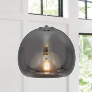 1-Light Chrome Globe Pendant Light with Ashen Gray Glass Shade, No Bulbs Included