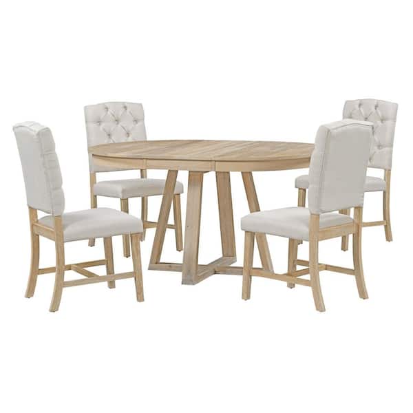 Polibi 5-Piece Retro Natural Wood Top Dining Room Set Seats 4