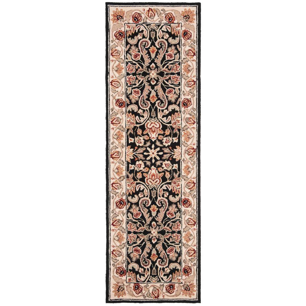 SAFAVIEH Easy Care Black/Ivory 3 ft. x 10 ft. Border Runner Rug EZC101B ...
