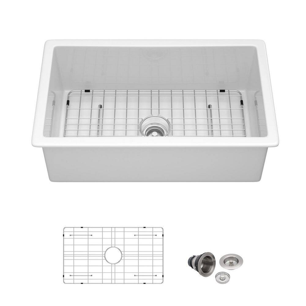 30 in. x 18 in. White Fireclay Rectangular Single Bowl Undermount/Drop In Kitchen Sink with Bottom Grids price history on PriceWatchPro