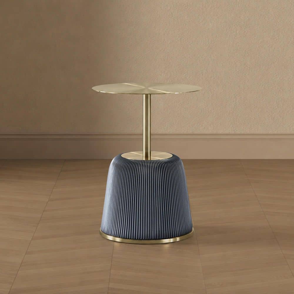 Anderson Modern 15.75 in. Grey Round Metal Faux Leather Upholstered End Table