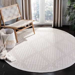 Bermuda Cream/Gray 5 ft. x 5 ft. Round Machine Washable Geometric Border Indoor/Outdoor Area Rug