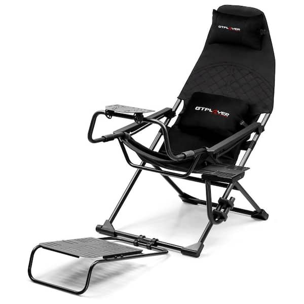 Sim Racing Cockpit Foldable and Adjustable Supports Black Polyester Media Chair