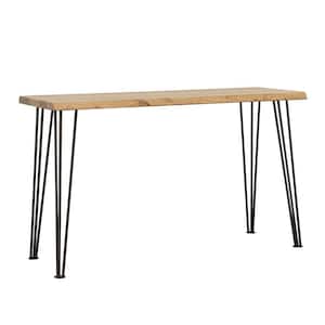 Zander 50 in. Natural and Matte Rectangle Wood Black Console Table with Hairpin Leg