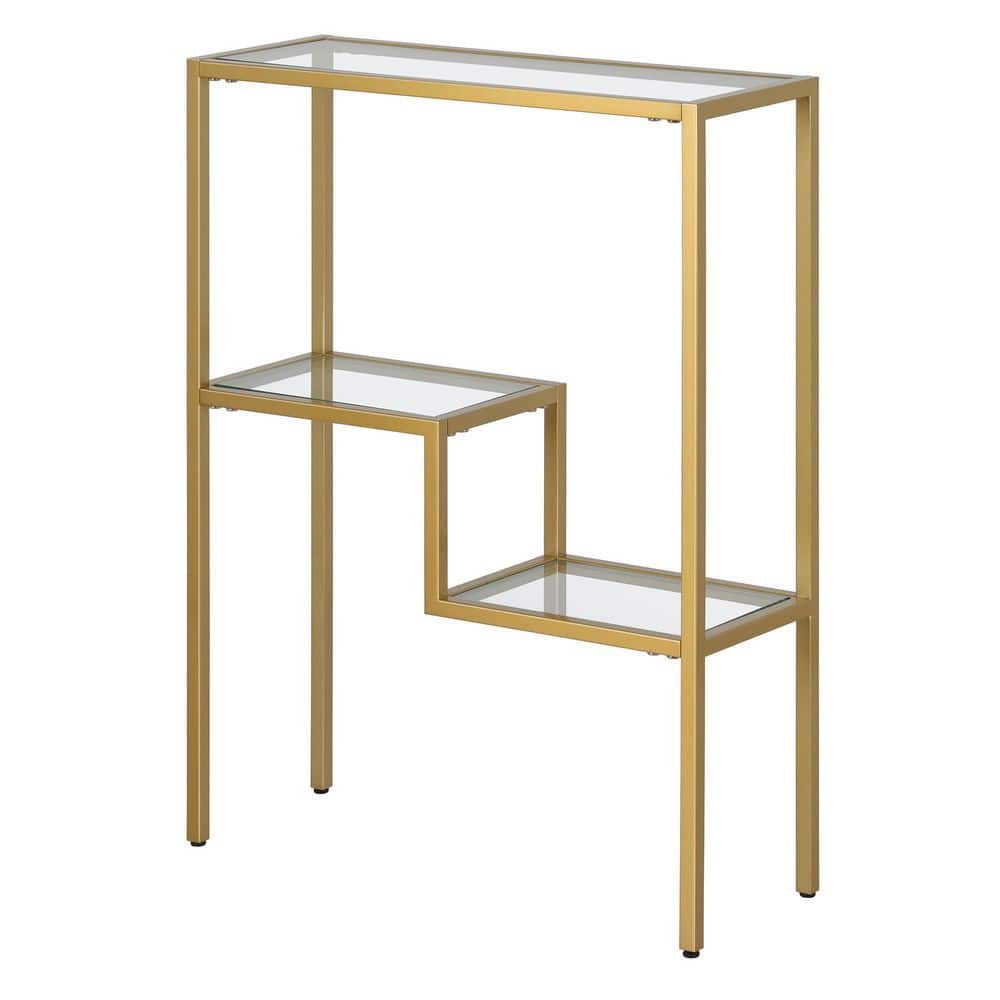 Lovett Brass Console Table with Tempered Glass Top and Shelf