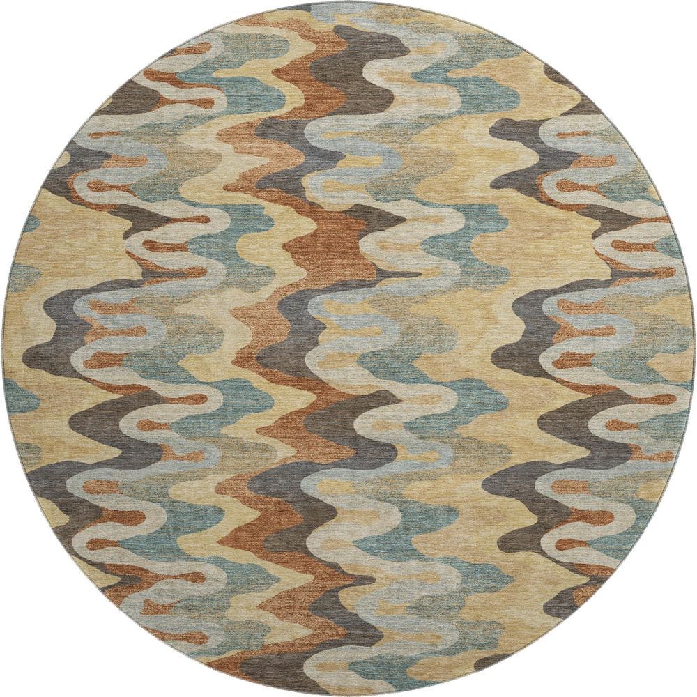 Mayfield Premium Machine Washable Abstract AMF2481 Gold 8 ft. x 8 ft. Round Rug price history on PriceWatchPro