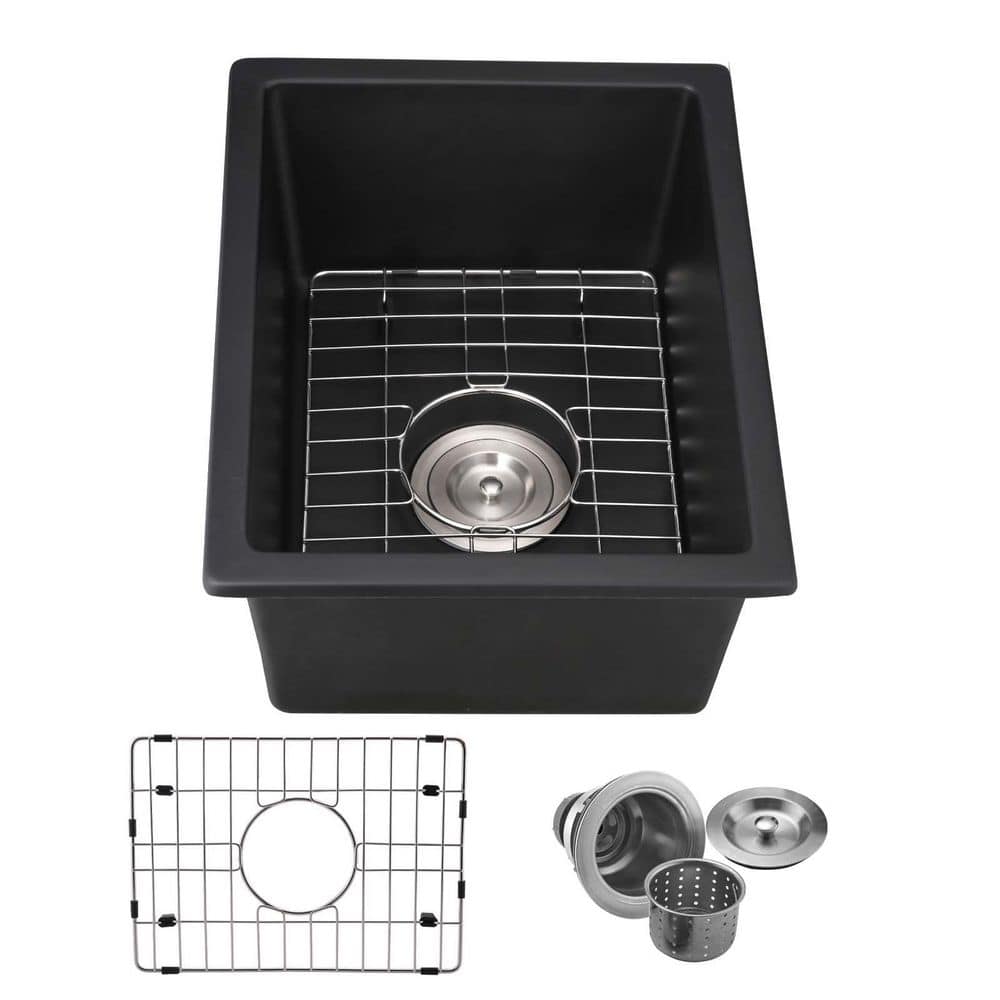 Matte Black Granite Composite 13.77 in. Undermount Bar Sink With Bottom Grids price history on PriceWatchPro