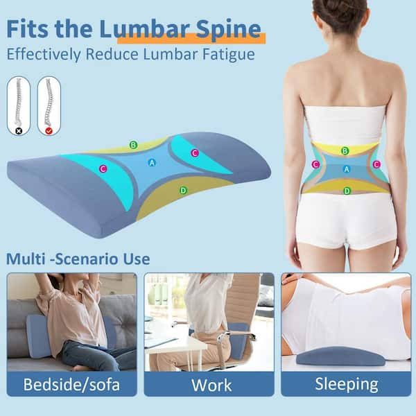 Lumbar Support Pillow, Cool Gel Memory Foam Lower Back Cushion For Office Chair Car, Grey
