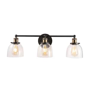 Evelyn 26.75 in. 3-Light Artisan Bronze Industrial Vanity with Clear Glass Shades