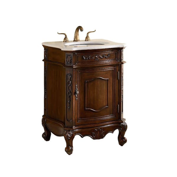Benton Collection Debellis 24 in. W x 22 in. D x 34 in. H Single Sink Bathroom Vanity in Brown with White Marble Top
