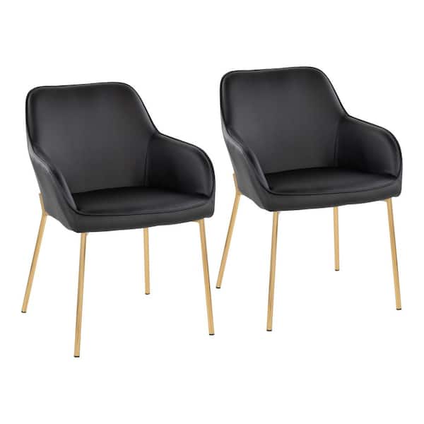 Lumisource Daniella Black Faux Leather and Gold Steel Arm Chair (Set of 2)