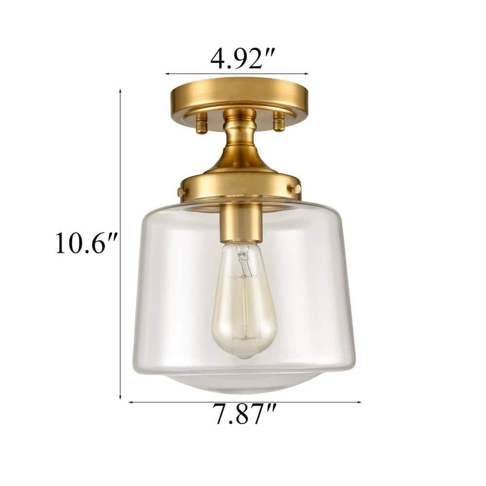 Brushed Gold Clear Glass Drum Semi Flush Mount Light
