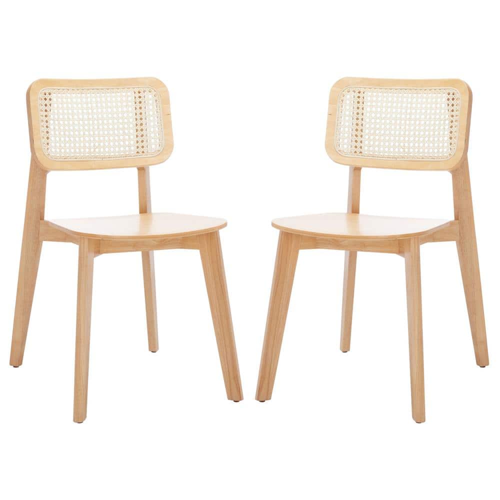 Natural Wood and Cane Low Slat Dining Chair Set