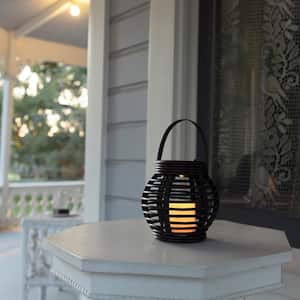 34 in. Tall Black Outdoor Solar Powered Lantern with LED Lights and Shepherd's Hook Garden Stake