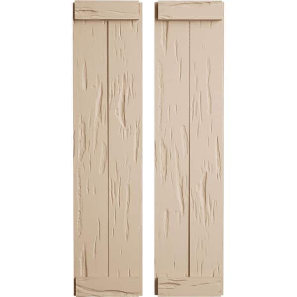 Ekena Millwork 11 in. x 74 in. Timberthane Polyurethane 2-Board Joined Board-n-Batten Pecky Cypress Faux Wood Shutters, End Batten Pair