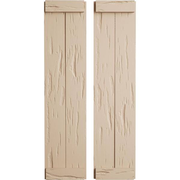 Ekena Millwork 11 in. x 78 in. Timberthane Polyurethane 2-Board Joined Pecky Cypress Faux Wood Board-n-Batten Shutters, End Batten Pair