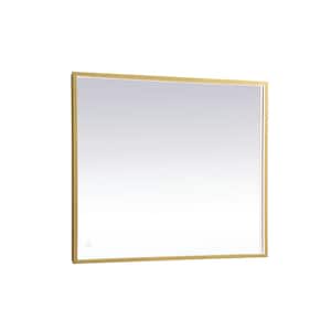 Timeless Home 30 in. W x 36 in. H Modern Rectangular Aluminum Framed LED Wall Bathroom Vanity Mirror in Brass