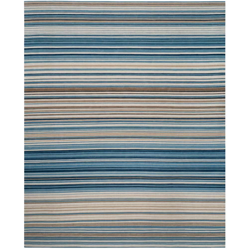 Blue Stripe Handmade Wool 9' x 12' Area Rug
