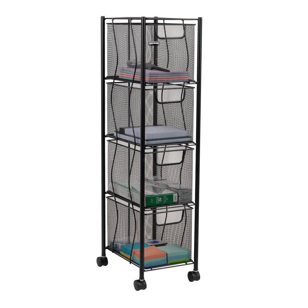 Black Metal Mesh 4-Drawer Mobile Storage Trolley