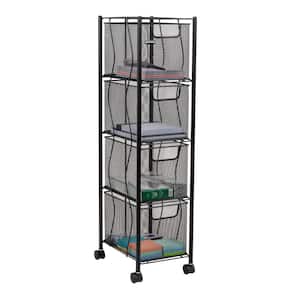 4-Tier Metal 4-Wheeled Rolling Cart Organizer with Drawers in Black