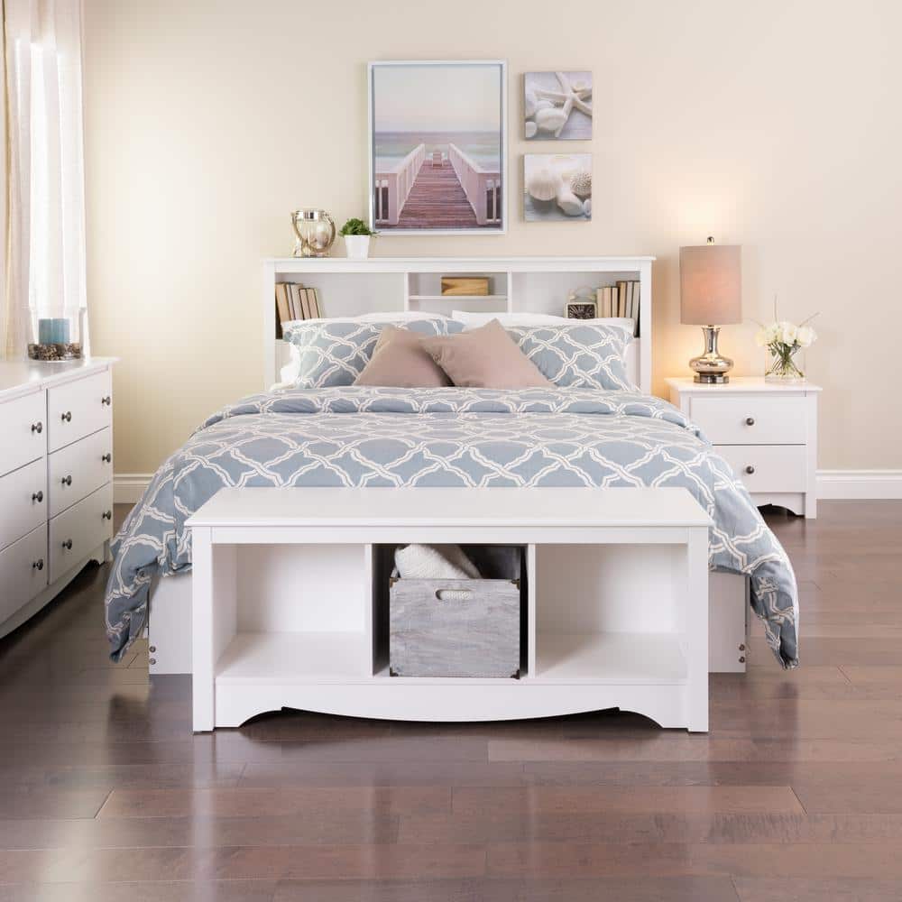 White Composite Wood Full/Queen Headboard with Storage