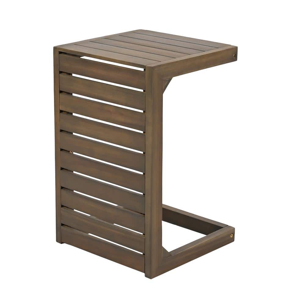 Gray C-Shape Wood Outdoor Side Table