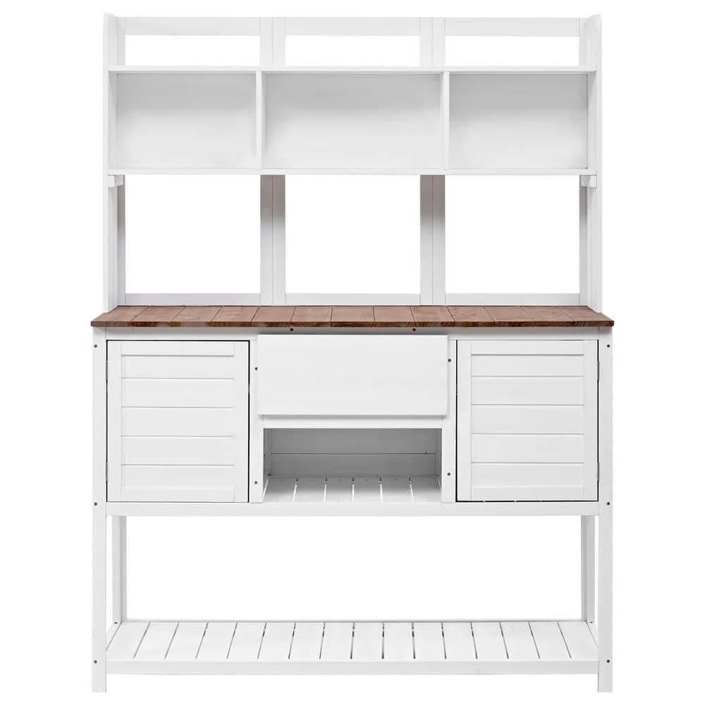 50.2 in. W x 65.7 in. H White Garden Potting Bench Table w/Hutch, 3 Shelves, 6 Drawers, 2 Bottom Cabinets and Side Hooks price history on PriceWatchPro