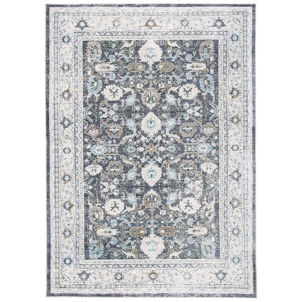 History 4 ft. x 6 ft. Light Gray/Dark Gray Oriental Border Area Rug