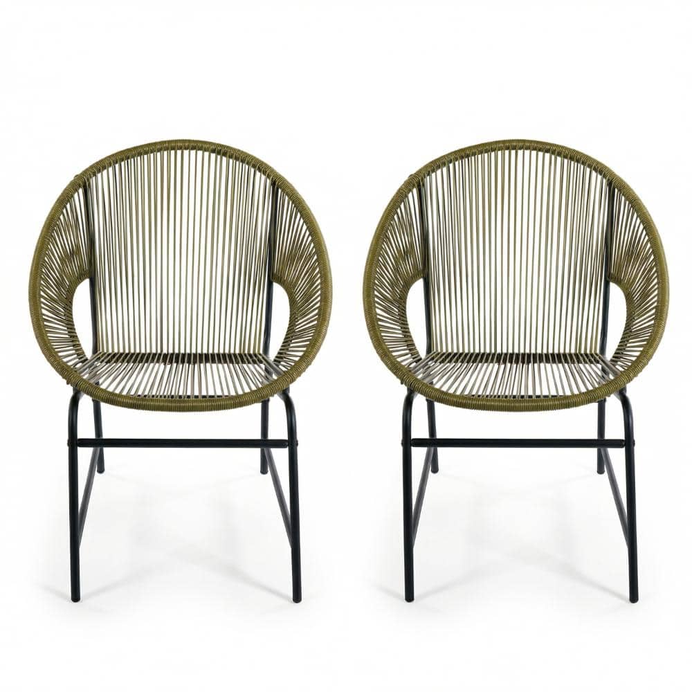 Green Iron Frame Outdoor Wicker Dining Chair  for Garden, Poolside, Backyard (Set of 2) price history on PriceWatchPro
