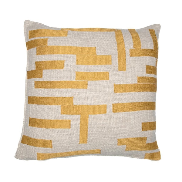 Unbranded Stacy Garcia Gold Geometric Striped Hand-Woven 24 in. x 24 in. Indoor Throw Pillow