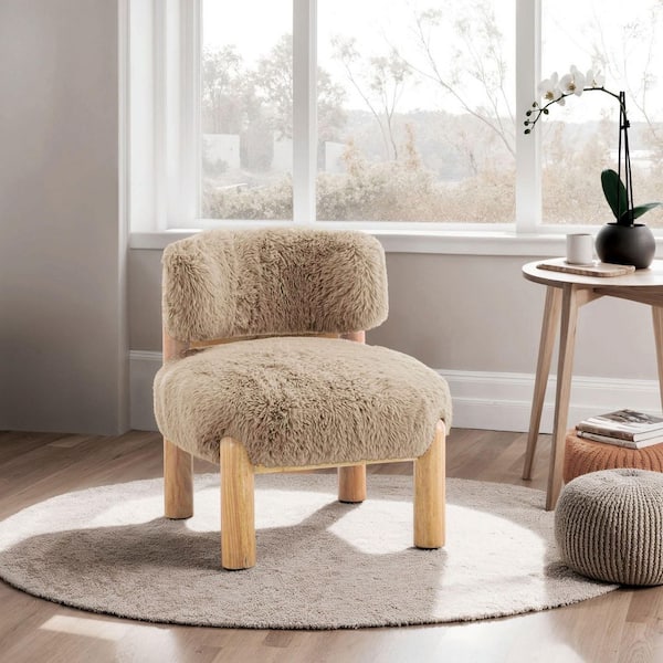 Degra Modern Mushroom Beige Fur-Like Fabric Accent Chair