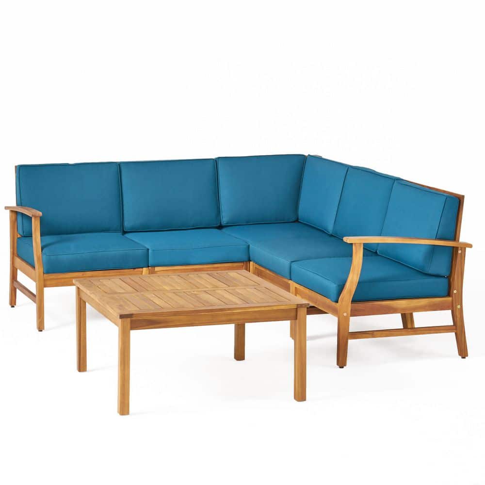 Noble House Perla Teak Finish 6Piece Wood Outdoor Sectional Set with