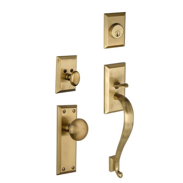 Grandeur Fifth Avenue Single Cylinder Vintage Brass S-Grip Handleset with Avenue Knob