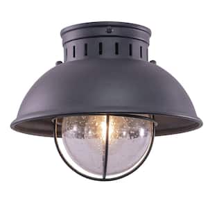 Harwich Gray Coastal Barn Dome Outdoor Flush Mount 1-Light Ceiling Fixture Clear Glass