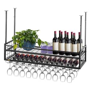 33-Bottle Ceiling Wine Glass Rack 46.9 in. x 11.8 in. Black Hanging Wine Glass Rack Hanging Wine Rack Cabinet
