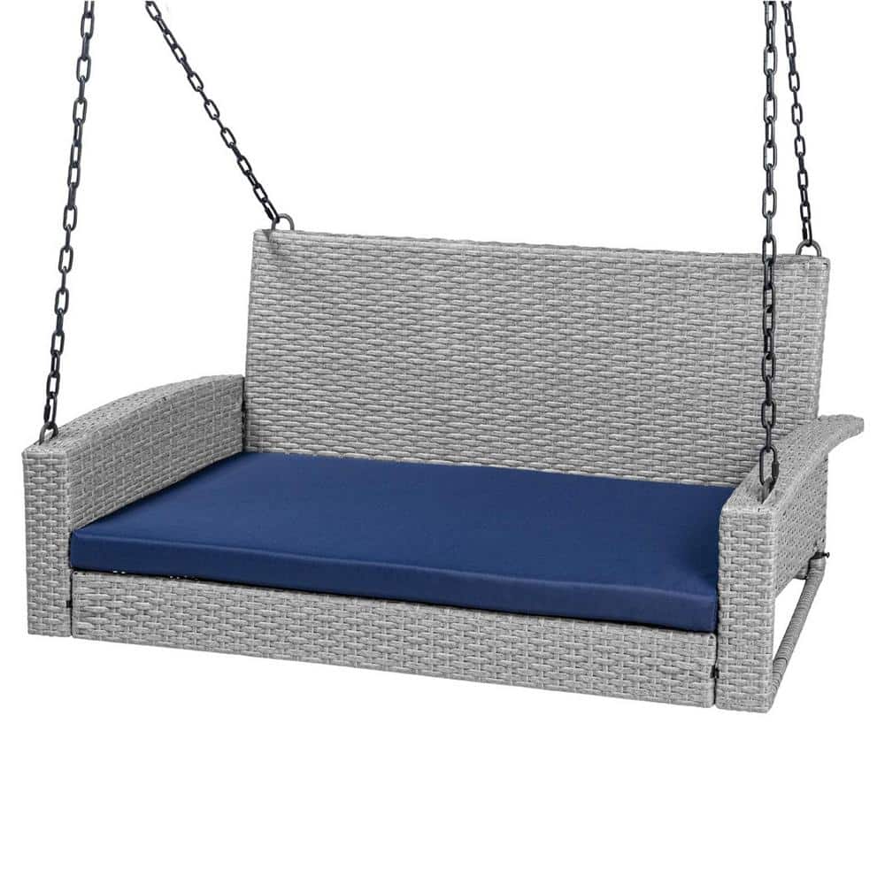 50 in. W Products Woven Wicker Outdoor Porch Swing With Seat Cushion-Gray/N