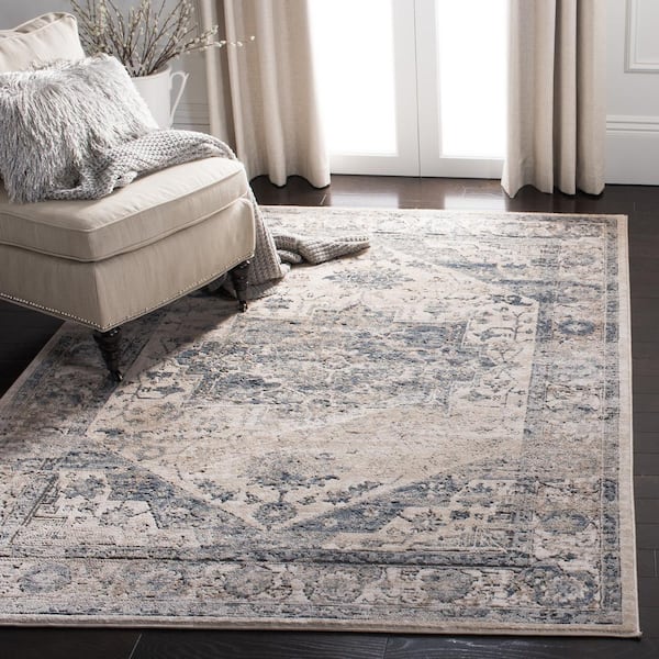 Oregon 11 ft. x 15 ft. Ivory/Blue Distressed Floral Area Rug