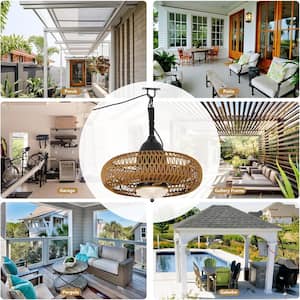 20in. Indoor/Outdoor Brown Waterproof Ceiling Fan with Lights, Strong 6-Speed Remote Control, for Outside Porch, Pergola