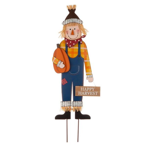 Glitzhome 36 in. H Fall Metal Scarecrow Yard Stake/Standing/Hanging Sign (KD, 3-Function)