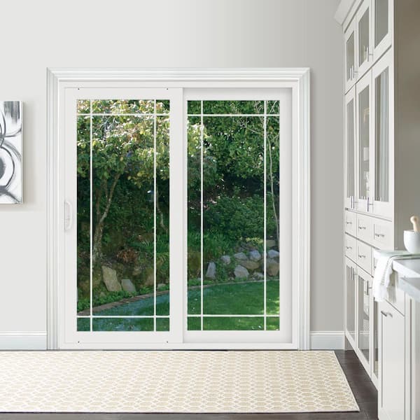 72 in. x 80 in. V-4500 White Vinyl Right-Hand 9 Lite Sliding Patio Door