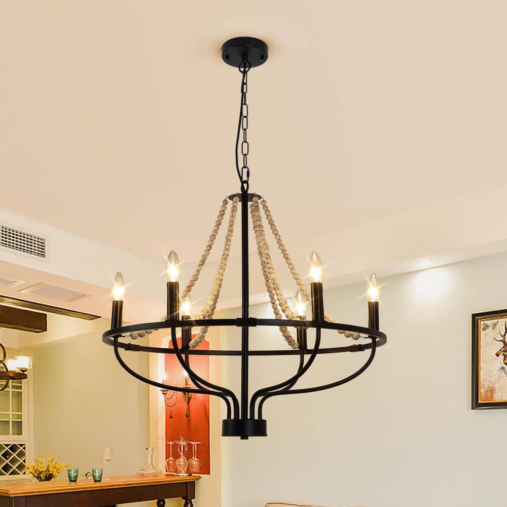 6-Light Black Farmhouse Wagon Wheel Chandelier for Kitchen Island and Living Room with No Bulbs Included price history on PriceWatchPro